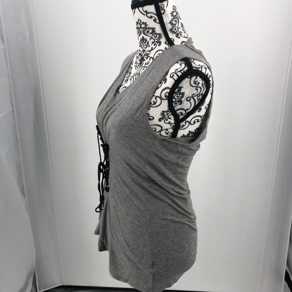 Corset Top Gray Sleeveless Tie Front Top XS - Picture 3 of 7